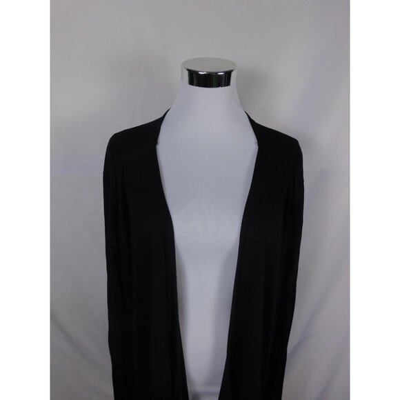 a.n.a A New Approach Cardigan Womens 2X Black Open Front Waterfall Sheer Hem - Picture 2 of 9